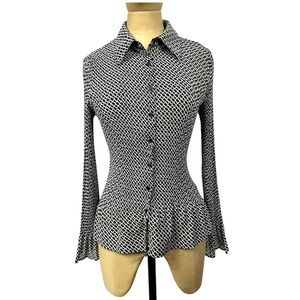 Y2K Apt 9 Geometric Blouse Black SM Whimsigoth Pattern Top Office Siren Soft